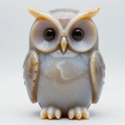 symmetrical detailed sculpture of an owl, made of smooth agate