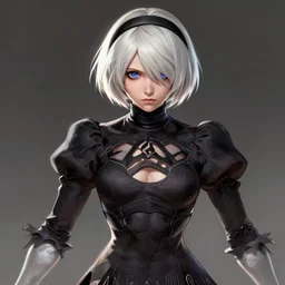 a highly detailed portait of tracer from overwatch as nier automata cain, digital art, pretty face, muscular, very beautiful face, very detailed eyes, 8 k resolution, digital painting, by james gurney wlop, greg rutkowski, full body