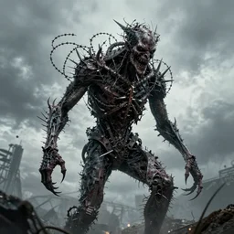some say that the creature is made of razors and barbed wires, others say it is made of iron and steel. whatever the case may be, it is a fearsome sight.