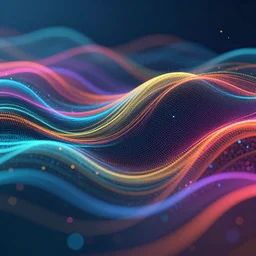 trending artstation, highly detailed, cinematic lighting, big data, vibrant colors, flow particles dot, concept art, design, digital painting, shallow depth of field, octane render, waving particle dot technology, hi - tech, wave moving dots, illustration, epic, photorealism