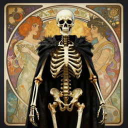 skeleton king of halloween, abstract background, alphonse mucha, rhads, ross tran, artstation, artgerm, octane render, 1 6 k