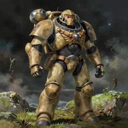 space marine, studio ghibli, pulp science fiction illustration