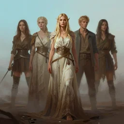 female druid by atey ghailan, by greg rutkowski, by simon stalenhag, by greg tocchini, by james gilleard, by joe fenton, by kaethe butcher dynamic lighting, gradient light blue, brown, blonde cream and white color scheme, grunge aesthetic