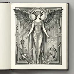 creative figurative book illustration, art deco banshee valkyrie, in geometric elemental environment, high detail, vibrant colors, by sija hong, yoshitaka amano, james jean, masterpiece, sharp focus, cinematic lightning