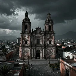 Photo of Tlaxcala in a dystopian distant future. Dark. Realistic. 4k.