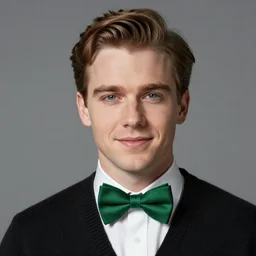 Archie Andrews wearing a green bow tie and a black sweater, realistic photo, portrait, high detail