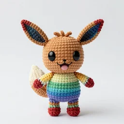rainbow coloured crochet eevee