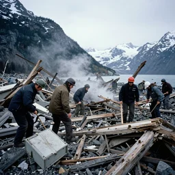 aftermath of the destruction caused by the 1 9 6 4 alaska earthquake, by nathan walsh, photography
