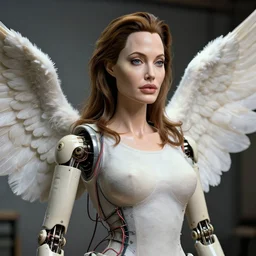 animatronic Angelina Jolie, exposed wires, photo, Stan Winston studios, detailed, 4k