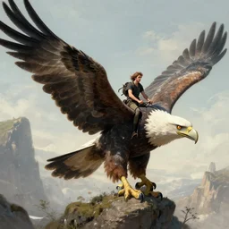 man riding giant eagle bird by greg rutkowski, fantasy