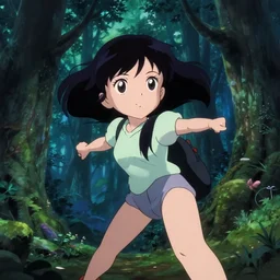 anime visual portrait of a woman traveling through a enchanted forest interior sightseeing, cute face by ilya kuvshinov, yoh yoshinari, dynamic pose, dynamic perspective, cel shaded, flat shading mucha, 1 8 mm lens, rounded eyes, moody, psycho pass, kyoani, paprika, anatomically correct