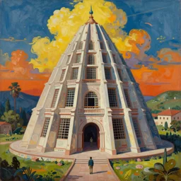 Barry Chuckle as neo-Andean architecture by Freddy Mamani, painting by Beksinski, heavy, maximalist