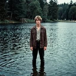 7 0 s film still from a horror movie about riley reid standing in the middle of a lake, kodachrome, cinecolor, cinestill, film grain, film texture, retro, cinematic, high resolution, photorealism,