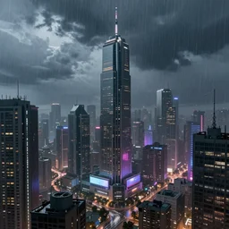 digital painting of a futuristic neon city rainy sharp photorealistic octane render