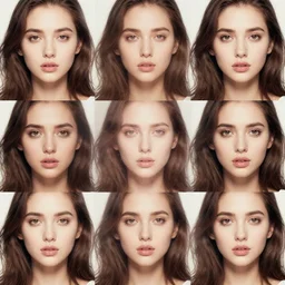 a color photo collage of a beautiful woman's face that has been photocopied over and over again until it is degraded, generation loss