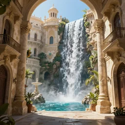 inside the antique street of atlantis the city of water, waterfall, intricate, elegant, volumetric lighting, digital painting, highly detailed, artstation, sharp focus, illustration, concept art, ruan jia, steve mccurry