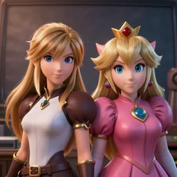 a tv still of xena and princess peach, soft surface texture, photo, soft sun lights, 4 k, high detailed photography result, 5 0 mm lens, rich deep colors, smooth gradients, depth of field, cinematic, hyper realism, high detail, octane render, unreal engine 5, 8 k, vibrant colors