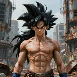 warrior girl, muscular girl, wild spiky black saiyan hair, long spiky hair, electrified hair, dystopian city, rusty metal buildings, ultra realistic, intricate details, highly detailed, subsurface scattering, photorealistic, octane render, 8 k, art by artgerm, greg rutkowski, magali villeneuve, alphonse mucha