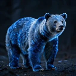 a bear made of shiny blue light