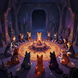 A room with a darkened doorway in the endless grimdarkest dungeon depths. trending on artstation, vibrant palette, highly detailed digital illustration. Stumbling upon an occult furry convention ritual site.
