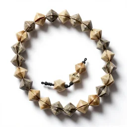 origami-style rosary beads, commercial catalog photo, isolated on a pure white background, centered, entire object in frame, sharp focus, soft studio lighting