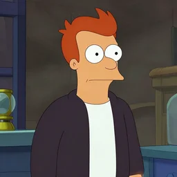 still image of fry from futurama in the dark knight, cinematic, anamorphic, 8 0 mm f / 2. 8 l, 3 5 mm film, movie