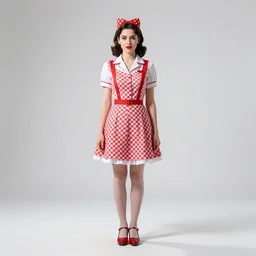 stern 1950s diner waitress, studio photography, full body, standing, isolated on a pure white background, centered, whole figure in frame, sharp focus, studio lighting