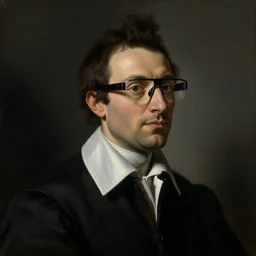 “portrait of a wealthy cyborg quality assurance analyst wearing google glass, highly detailed, circa 1615, oil on linen, Chiaroscuro, painted by Giovanni Baglione”