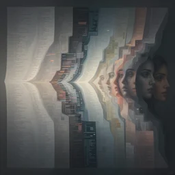 an umanifested latent space, stratified trails with bits of data and vague silhouettes of beautiful faces, trending on artstation, 4 k, rendered in unreal engine, masterpiece digital art illustration