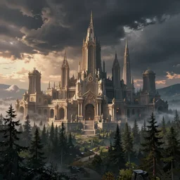 star wars concept art by greg rutkowski, a baroque and imposing looking city, in the middle of a boreal forest, storm clouds, cinematic evening light, dramatic atmosphere, artstation hq