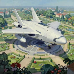 a futuristic giant military design boeing architecture in a french perfect garden, very detailed and perfectly readable fine and soft relevant outlines soft edges painting by beautiful walt disney animation films of the late 1990s and Thomas Cole in HD nice lighting, perfect readability, UHD upscale W-2048 H-1024 n-4