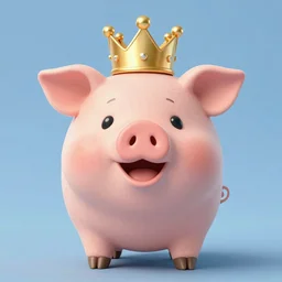 happy pig wearing a crown lisa frank style