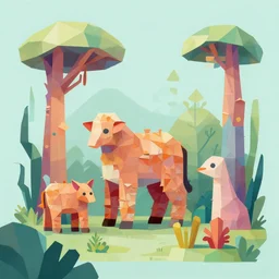 low poly, a beautiful painting of a naturaleza alieniegena y extranas figuras, todo hecho con papel de pinata, mandala, grunge textures con explosion of color by mattey y su universo pop en un mundo de gediminas pranckevicius