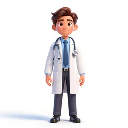 elegant doctor with stethoscope, stylized pixar-style 3d render, full body, standing, isolated on a pure white background, centered, whole figure in frame, sharp focus, studio lighting