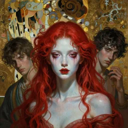 masterpiece painting of ephemeral immortal succubus girl by donato giancola, darius zawadzki and tom bagshaw, face by artgerm and edmund leighton, alphonse mucha, background by james jean and gustav klimt, 8 k, otherworldly horror, crimson color palette, volumetric lighting, porcelain skin, french nouveau, trending on pixiv