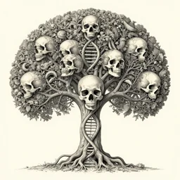 human dna as human skull tree, fantasy. precisionism, coherent symmetry, intricate environment by elsie driggs, peter blume, greg rutkowski