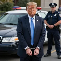 donald trump being handcuffed by a police officer front of a police car, elegant, real life skin, intricate, high detailed, artstation, concept art, smooth, sharp focus, art by artgerm and greg rutkowski