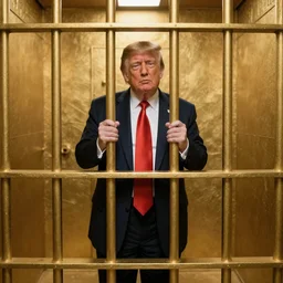 Donald Trump in a golden prison cell