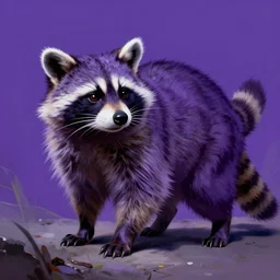 purple stelar raccoon in the style of frank frazetta