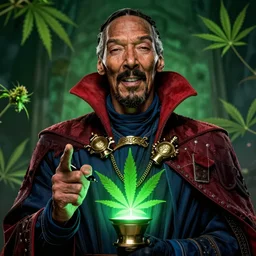 snoop dogg as the doctor strange, marijuana leaves, marijuana, green light, highly detailed, marvel cinematic universe, mcu, photo