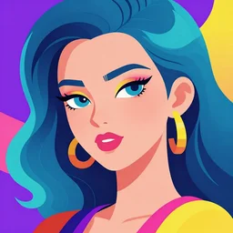a closeup of a woman in retro colors, synthwave style, 2 d digital vector art