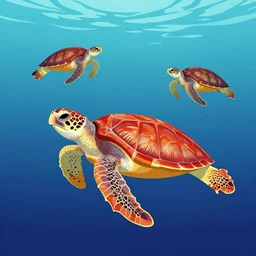 sea turtles swimming in the ocean, vector art,