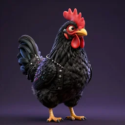 fine portrait of a humanoid black chicken dressed in punk clothes streaming on twitch, ultra-realistic, 16K 3D, crying engine