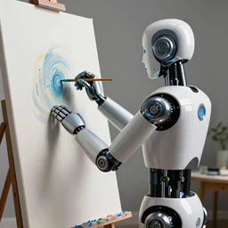an high resolution photo of a modern automaton paiting on a canvas, hyper detailed, photography, realistic art, 8 k, unreal engine, octane render, cinematic