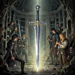 sword labyrinth spell scroll art by artgerm and greg rutkowski and Craig Mullins, James Jean, Andrey Ryabovichev, Mark Simonetti and Peter Morbacher 16k