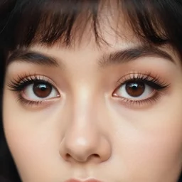 realistic photo of a a blurred portrait with big eyes and very long eyelashes emitting aura 1 9 6 0, life magazine photo, natural colors, metropolitan museum, kodak, 8 k, very detailed, high resolution, product photo,
