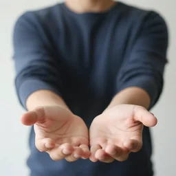 a man holds out his hands