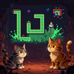 cat gameplay still frame, 4 colors, pixel art, retro, splash screen, level design, high contrast, background, deep focus, highly detailed, dramatic lighting, digital painting, artstation, concept art, matte, greg rutkowski, moebius, illustration.