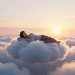 a man sleeping on top of a cloud, morning sunrise, digital art, concept, radiant light, soft highlights, smooth render, unreal engine render