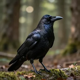 anthropomorphic crow werecreature, photograph captured in a forest